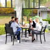Outsunny 94 x 94 cm Garden Dining Table with Parasol Hole, Square Patio Table with Slatted Metal Plate Top, Black