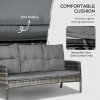 Outsunny 5 Seater Rattan Garden Furniture Set, 2 Armchairs, 3-Seater Wicker Sofa, 2 Footstools and Glass Table, 6 Piece Patio Rattan furniture Sofa Sets with Cushions for Conservatory, Mixed Grey