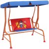 Outsunny 2 Seat Kids Swing Chair with Adjustable Canopy, Cowboy Themed Double Kids Garden Swing Bench with Safety Belts for Patio Park Porch, for Ages 3-6 Years - Red and Blue