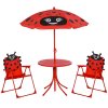 Outsunny Kids Outdoor Table and Garden Furniutre, Ladybird Pattern with Removable, Height Adjustable Umbrella, Red