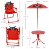 Outsunny Kids Outdoor Table and Garden Furniutre, Ladybird Pattern with Removable, Height Adjustable Umbrella, Red