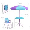 Outsunny Kids Bistro Set Children Table and Chair Set Garden Furniture Fairy Themed 4 Pieces w/ Adjustable Parasol, Foldable Chairs for 2-5 Years - Blue
