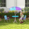 Outsunny Kids Bistro Set Children Table and Chair Set Garden Furniture Fairy Themed 4 Pieces w/ Adjustable Parasol, Foldable Chairs for 2-5 Years - Blue