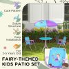 Outsunny Kids Bistro Set Children Table and Chair Set Garden Furniture Fairy Themed 4 Pieces w/ Adjustable Parasol, Foldable Chairs for 2-5 Years - Blue