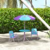 Outsunny Kids Bistro Set Children Table and Chair Set Garden Furniture Fairy Themed 4 Pieces w/ Adjustable Parasol, Foldable Chairs for 2-5 Years - Blue