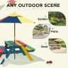 Outsunny Kids Picnic Table Wooden Garden Furniture Bench with Removable Umbrella Outdoor, for Ages 3-6 Years - Multicoloured