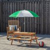 Outsunny Kids Picnic Table, Wooden Sand and Water Table with Benches, Adjustable Parasol, Storage Bins, Outdoor Garden Furniture for Kids 3-6 Years, Brown