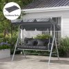 Outsunny Outdoor Seat Cushions Back Cushion with 2 Pillows, Water Repellent Seat Pads for 3-Seater Chair, Swing, Sofa, CUSHIONS ONLY, NO SWING, Charcoal Grey