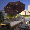 Outsunny Φ2.7m Garden 24 LED Light Parasol Solar Outdoor Tilt Sun Umbrella Patio Club Party Event Manual Sun Shade w/ Hand Crank and 8 Ribs, Brown