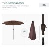 Outsunny Φ2.7m Garden 24 LED Light Parasol Solar Outdoor Tilt Sun Umbrella Patio Club Party Event Manual Sun Shade w/ Hand Crank and 8 Ribs, Brown
