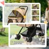 PawHut Dog Stroller, Pet Stroller, Foldable Dog Cat Travel Pushchair with Reversible Handle, EVA Wheels, Brake, Basket, Adjustable Canopy, Safety Leash, for Small Dogs, Grey