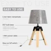 HOMCOM Wooden Tripod Table Lamp for Side, Desk or End Table with E27 Bulb Base (Grey Shade)