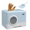 PawHut Cat Litter Tray with Hood Cat Litter Box with Front Entry, Top Exit, Drawer, Tray, Scoop, 38.5H x 52L x 41Wcm - Blue