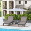 Outsunny 3 Pieces Garden Sun Loungers Set with Cushion, 5-level Adjustable Outdoor Recliner Bed Set w/ Glass Top Table, 2-In-1 Design Aluminium Frame Recliner Lounge or Use As Sofa Bed, Grey