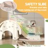 AIYAPLAY Kids Slide, 3 in 1 Toddler Slide with Basketball Hoop, Climber, Elephant-Themed Indoor Slide for 1-3 Years, Cream White
