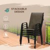 Outsunny 4 Pieces Garden Chairs, Stackable Outdoor Chairs with High Backrest and Armrest, Breathable Mesh Fabric Dining Chair Set of 4, Mixed Brown