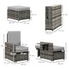 Outsunny 5PC PE Rattan Sun Lounger, Outdoor Wicker 5-level Adjustable Recliner Sofa Bed with Storage Side Table and Footstools, for Patio, Garden, Poolside, Grey