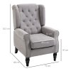 HOMCOM Retro Accent Chair, Linen Wingback Armchair with Wood Frame Button Tufted Design for Living Room Bedroom, Grey