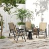 Outsunny Set of 4 Folding Garden Chairs, Metal Frame Garden Chairs Outdoor Patio Park Dining Seat with Breathable Mesh Seat, Light Brown