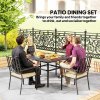 Outsunny 5 Pieces Garden Dining Set with Cushions, Outdoor Patio Table and 4 Stackable Chairs, Metal Top Table with Umbrella Hole, Black