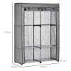 HOMCOM Fabric Wardrobe, Portable Fabric Cabinet, Foldable Coat Rack with 4 Shelves, 2 Hanging Rails, 118 x 49 x 170 cm, Light Grey