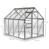 Outsunny 6 x 8ft Polycarbonate Greenhouse, Large Walk-In Greenhouse with Adjustable Roof Vent, Garden Green House with Galvanised Base, Sliding Door and Rain Gutter, Dark Grey