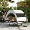 PawHut Elevated Dog Bed with Removable Canopy, Portable Cooling Raised Pet Cot with Breathable Mesh, Storage Bag, for Indoor Outdoor Use, for Large Dogs, 106 x 76 x 94 cm, Light Grey