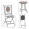 Outsunny 3 Pieces Garden Furniture Set, Bistro Set with 1 Ceramic Tile Round Table and 2 Foldable Chairs for Outdoor, Indoor, Patio, Balcony, Black