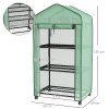 Outsunny 3 Tier Mini Greenhouse with Reinforced PE Cover and Wheels, Portable Small Greenhouse with Roll-up Door and Wire Shelves, 130H x 69W x 49D cm, Green