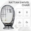 Outsunny 360?? Swivel Egg Chair, Garden Rattan Swivel Chair with Thickened Cushion and Pillow, 150 KG Capacity for Indoor Outdoor, Balcony, Patio, Black