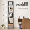 HOMCOM 5-Tier Bookshelf, Modern Tall Bookcase with Steel Frame, Freestanding Display Storage Unit for Living Room, Bedroom, Study, Home Office, Grey