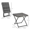 Outsunny Folding Rattan Garden Coffee Table, Small Square Outdoor Bistro Side Table with Rattan Top for Patio, Balcony, Porch, 40 x 40 x 40 cm, Grey