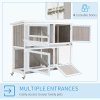 PawHut 4 FT Rabbit Hutch 2-Tier Wooden Bunny Cages Guinea Pig Hide House with Tray, Ramp and Wheel, Cover - Grey