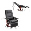 HOMCOM 360° Swivel Recliner Chair with Footstool, Manual Recliner Armchair with Wooden Base, Linen-Like Upholstered Reclining Chair for Living Room, Bedroom, Office, Black