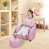 HOMCOM Children's Armchairs Toddler Chair Sofa Footstool 2-in-1 Design for Girls with Thick Padding, Anti-skid Foot Pads, Wood Frame, Pink