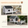 PawHut Outdoor Dog House with Porch, Wooden Dog Kennel with Water-resistant Asphalt Roof, Ladders, Fencing, Window, for Small and Medium Size, Grey