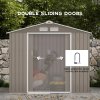 Outsunny 7 x 4ft Metal Garden Shed, Outdoor Storage Tool House with Ventilation Slots, Foundation Kit and Lockable Double Doors, Light Brown