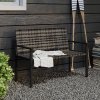 Outsunny 2 Seater Rattan Garden Bench, Outdoor Bench with Quick-Drying Cotton Padding, Wicker Garden Loveseat with Armrests, Steel Frame for Patio, Park, Mixed Grey