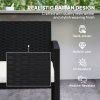 Outsunny 2 Seater Rattan Garden Bench, Outdoor Bench with Cushion, PE Wicker Garden Loveseat with Armrests, Galvanised Steel Frame for Patio, Park, Black