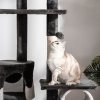 PawHut Floor to Ceiling Cat Tree, 240-260cm Adjustable Height Kitten Tower with Scratching Posts, Cat Houses, Ramps, Hammocks, Toy Balls, Tunnel for Indoor Use - White