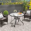 Outsunny Outdoor Dining Table with Parasol Hole, Tempered Glass Top Metal Frame Coffee Table, Round, 96.5 x 96.5 x 71 cm