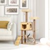 PawHut Wooden Cat Tree for Indoor Cats Climbing Tower for Large Cats with 5 Scratching Posts Hammock Toy Ball 130cm