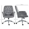Vinsetto Office Desk Chair, Velvet-Feel Fabric Vanity Chair with Height Adjustable, Armrest, Swivel Chair for Home, Dark Grey