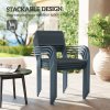 Outsunny Garden Chairs Set of 4, Stackable Rattan Effect Dining Chairs with Armrest, Weather Resistant and Lightweight Outdoor Furniture Armchairs for Patio, Balcony, Terrace, Dark Grey