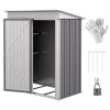 Outsunny 5x3ft Garden Shed, Steel Small Shed, Outdoor Lean-to Shed with Adjustable Shelf, Lock and Gloves for Patio, Garden, Grey with Foundation Kit