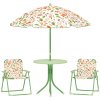 AIYAPLAY Children Table and Chair Set with Adjustable Parasol, 2 Folding Chairs, Picnic Table, Fox Pattern Outdoor Patio Set, for Ages 2-5 Years, Green