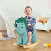 HOMCOM Kids Toddler Rocking Horse Plush Ride On Triceratops Rocker Wooden Base W/ Sound for 3-6 Years Green