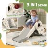 AIYAPLAY Kids Slide with Basketball Hoop, 3-in-1 Toddler Slide with Climber for Indoor, Foldable Freestanding Slide for Toddlers, Ages 2-5 Years, Cream White