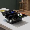 DURHAND Metal Tool Box 3 Tier 5 Tray Professional Portable Storage Cabinet Workshop Cantilever Toolbox with Carry Handle, 45cmx20cmx34.5cm, Black