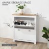 HOMCOM 2 Drawer Shoe Cabinet Modern Narrow Shoe Cupboard Hallway Wooden Storage Organiser with Flip Doors Adjustable Shelf for 12 Pairs, White